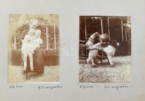 cca 1912-1915 Régi fotó album 85 db képpel: családi, gyermekjátékok, katonai, hölgyek, lakás belsők,...