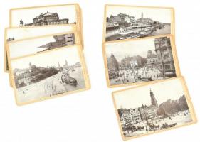 cca 1900 Drezdai városképet, 13 db keményhátú fotó feliratozva, 10,5×16,5 cm