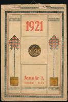 1921 Fali naptár, szecessziós borítóval, két lap szélén hiánnyal, a borító kissé foltos, szakadt, bejegyzésekkel, 22x15 cm