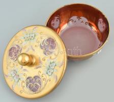 Bohémia cseh bonbonniere, aranyozott üveg, jelzés nélkül, d:14cm