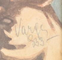 Varga 933 jelzéssel: Bohóc. Akvarell, papír. Dekoratív, üvegezett fa keretben. 37,5x23 cm