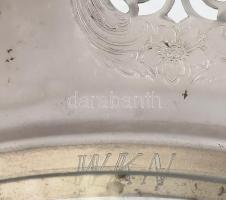 Ezüstözött alpakka tálca üvegbetéttel, kopott, jelzés nélkül, d: 36cm