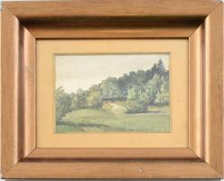 Barabás Reismann Gizella (1893-1985): Zöld táj. Akvarell, papír, jelzett. Dekoratív, üvegezett fa keretben, 9,5×13,5 cm
