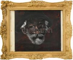 Olvashatatlan jelzéssel: Kalapos portréja. Olaj, karton. Dekoratív, üvegezett, sérült fa keretben, 38,5×43 cm