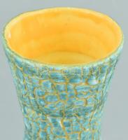 Bán Károly (1911-1980): Retró váza, színes mázakkal festett kerámia, jelzett, hibátlan m: 23 cm