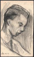 Adler Magda (1923-1945): Portré, 1943. Szén, papír, jelzett, hátoldalán feliratozott. 34x20 cm