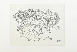 Kádár Béla (1877-1956): Tigrisek. Rézkarc, papír, jelzett számozott (10/100), 23,5x30,5 cm. Aláírt hagyatéki bélyegzővel,