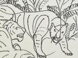 Kádár Béla (1877-1956): Tigrisek. Rézkarc, papír, jelzett számozott (10/100), 23,5x30,5 cm. Aláírt h...