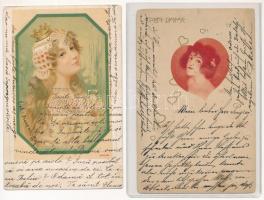 8 db RÉGI motívum képeslap, köztük két Raphael Kirchner, lithok, vegyes minőség / 8 pre-1945 art mot...