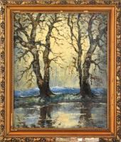 Schadl János (1892-1944): Szüremkedő fény. Olaj, vászon, jelzett. Dekoratív, sérült fa keretben. 55×45 cm