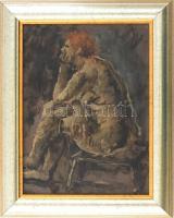 Basch Andor (1885-1944): Női akt. Olaj, fa, jelzett. Dekoratív fa keretben. 35×26 cm
