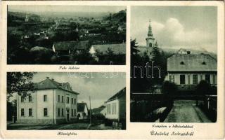 1944 Szárazd, Falu látképe, templom a lelkészlakkal, Községháza. Honfi Árpád kiadása. Foto Neuvelt (EK)