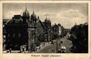 1941 Budapest VI. Nyugati pályaudvar, vasútállomás, villamos, autóbusz, automobil