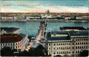 1914 Budapest, Pest látképe a Lánchíddal (ázott / wet damage)
