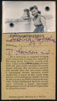 1952 Fényképes útvonalbérletjegy, a fénykép hátterében a lerombolt Lánchíd. Érdekes darab!!!
