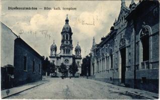 1917 Dicsőszentmárton, Tarnaveni, Diciosanmartin; Római katolikus templom. Dosztál Erzsébet könyvnyomdája kiadása / Catholic church (EK)