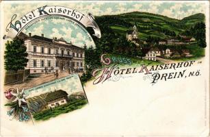 Prein, Hotel Kaiserhof, Karl Ludwig Schutzhaus a.d. Rax / hotel and mountain rest house. Art Nouveau, floral, litho (EK)