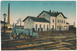 Nowy Targ, Neumarkt; Dworzec Kolejowy / railway station, train, locomotive (fl) + 4 modern postcards