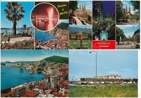 Nowy Targ, Neumarkt; Dworzec Kolejowy / railway station, train, locomotive (fl) + 4 modern postcards