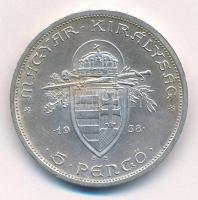 1938. 5P Ag "Szent István" T:1- kis ph., patina Adamo P8.1