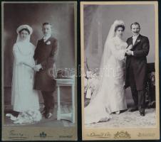 cca 1910 Esküvői felvételek, 2 db keményhátú vintage műtermi fotó, 20,5x11 cm