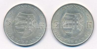 1947. 5Ft Ag "Kossuth" (2x) T:1-,2 patina Adamo F8.1