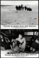 1970 ,,Fogják el Oichit élve vagy holtan című japán filmről készült 11 db produkciós filmfotó, az egyik kép alsó szélén (a szövegmezőben) kis szakadás, 18x24 cm