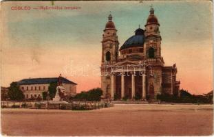 1913 Cegléd, Református templom, Református elemi fiúiskola. Sárik Gyula kiadása (EK)