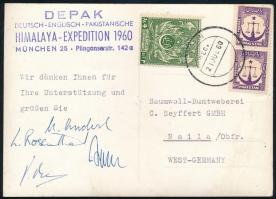 1960 Képeslap a német-angol Himalaya expedició tagjainak aláírásával Pakisztánból az NSZK-ba