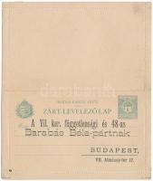1906 Zárt Levelezőlap a VII. ker. függetlenségi és 48-as Barabás Béla pártnak. Budapest, Almássy tér 17. Csatlakozási nyilatkozat