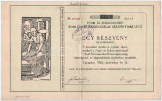 Budapest 1923. "Papir- és Sokszorosító Ipari Cikkek Kereskedelmi Részvénytársaság" részvén...