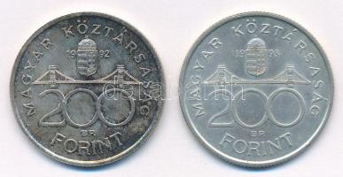 1992-1993. 200Ft Ag "MNB" (2xklf) T:1-,2 patina Adamo F13