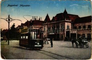 Nagyvárad, Oradea; vasútállomás, villamos / railway station, tram (EB)