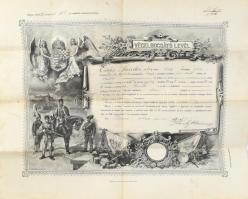 1906 I. honv. gyalogezred végelbocsájtó levél obsit, jó állapotban 55x44 cm
