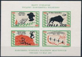 1960 50 éves a lengyel cserkészmozgalom, chicagoi cserkész bélyeg kiállítás VÁGOTT levélzáró kisív