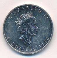Kanada 1990. 5$ Ag II. Erzsébet / Juharlevél (1oz/0.999) T:BU (felületi karc) Canada 1990. 5 Dollars Ag Elizabeth II / Maple Leaf (1oz/0.999) C:BU (slightly scratched)