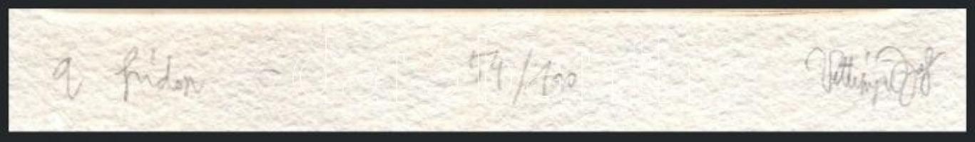 Vetlényi Zsolt (1967-): A hídon. Rézkarc, merített papír, jelzett, számozott: 54/100, 19,5×12,5 cm