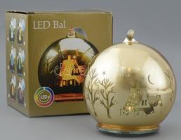 LED-es üveg karácsonyfadísz, elemes, működik, hibátlan, gyári dobozában, d:10cm