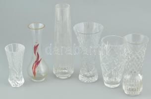 6 db üveg és kristály váza klf. méretben, kopott, apró csorbák.