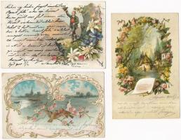 3 db RÉGI üdvözlő motívum képeslap / 3 pre-1901 greeting motive postcards