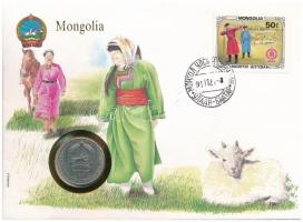 Mongólia 1981. 50m érmés borítékban, bélyegzéses bélyeggel, német nyelvű leírással T:1-  Mongolia 1981. 50 Mongo in coin envelope with stamp and cancellation, with German description C:AU