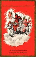 1961 Gruss vom Krampus und vom Nikolaus! / Mikulás és Krampusz motorkerékpáron / Saint Nicholas and Krampus in motorbike (fa)