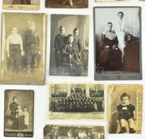 cca 1900-1930 Portrék, családi és csoportképek, 24 db régi fotó és fotólap, közte keményhátúak, vegy...