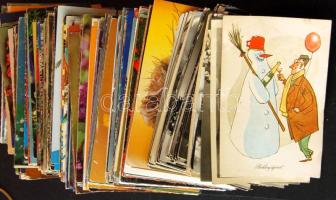 410db üdvözlőlap, köztük rajzosak is, a 80-as évekből