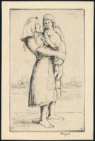 Komjáti-Wanyerka Gyula (1894-1958): Anya gyermekével. Rézkarc, papír, jelzett. 19x12 cm