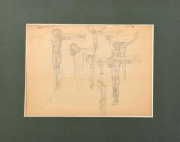Jelzés nélkül: Krisztus a kereszten (tanulmány). Ceruza, papír. Sérült. Paszpartuban. 20,5x29 cm