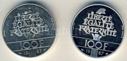 Franciaország 1987. 100Fr Ag + 100Fr Ag "La Fayette parancsnok" piefort (vastag) veret pár...