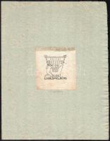Ferdinand Staeger (1880-1976): Ex libris Lucie Spielberg. Klisényomat, hártyapapír. Jelzett a nyomaton. Lap teteje papírra kasírozva. 9,5x9 cm.
