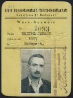 1943 DDSG munkásigazolvány Óbudai Hajógyár