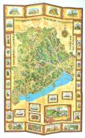 1970 Veszprém megye idegenforgalmi térképe, Veszprém, Veszprém M. Tanácsának Idegenforgalmi Hivatala, rajta a Balatonnal, 68x47 cm